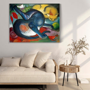 Franz Marc Two Cats Wall Art Framed Canvas Print of Famous Painting