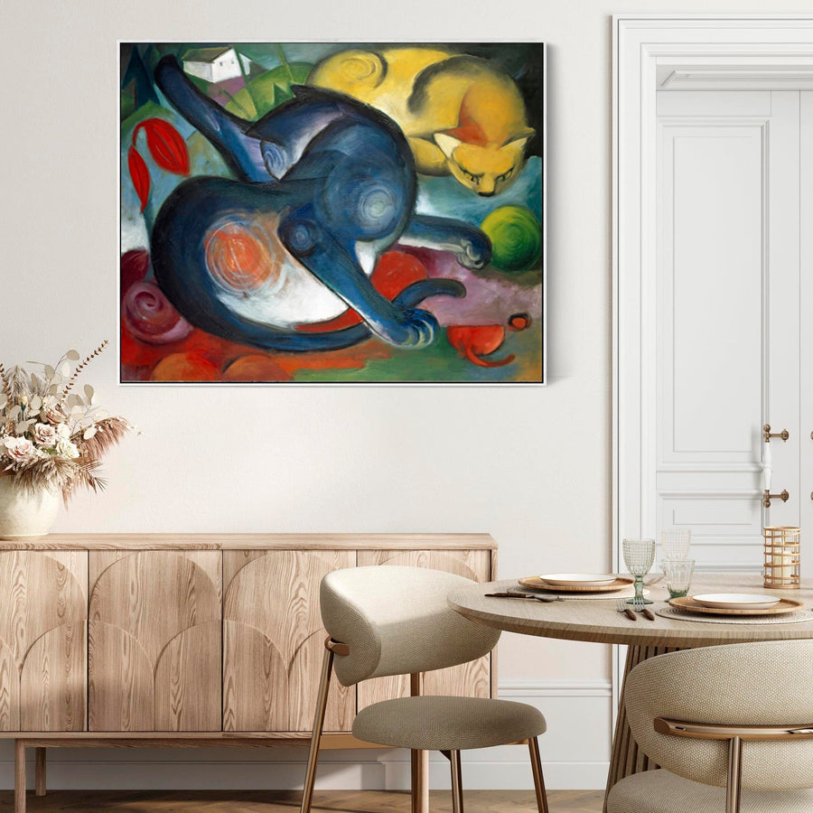 Franz Marc Two Cats Wall Art Framed Canvas Print of Famous Painting