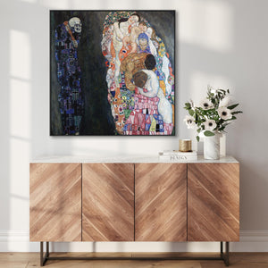 Large Colourful Gustav Klimt Wall Art Framed Canvas Print of Death and Life Painting - 100cm x 100cm