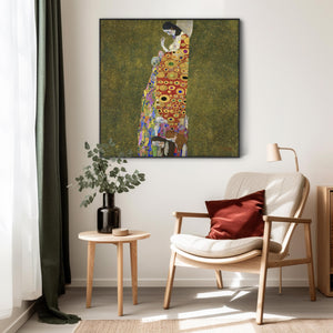 Large Colourful Gustav Klimt Wall Art Framed Canvas Print of Hope II Painting - 100cm x 100cm