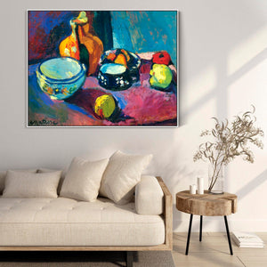 Large Colourful Henri Matisse Kitchen Framed Canvas Print Dishes and Fruit Painting