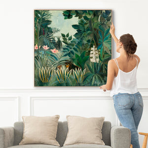 Large Henri Rousseau Wall Art Framed Canvas Print of The Equatorial Jungle Famous Painting - 100cm x 100cm