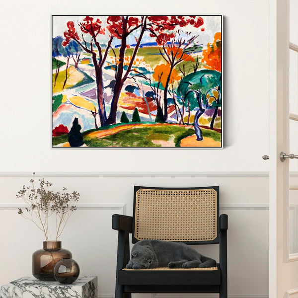 Large Colourful Wall Art Framed Canvas Print of Henry Lyman Sayen Huntingdon Bridge Landscape Valley Painting