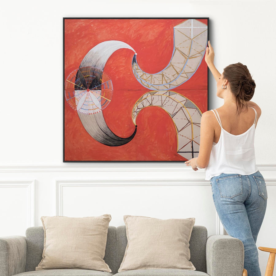 Large Hilma Klint Red Abstract Wall Art Framed Canvas Print of Famous The Swan Painting - XL 100cm x 100cm