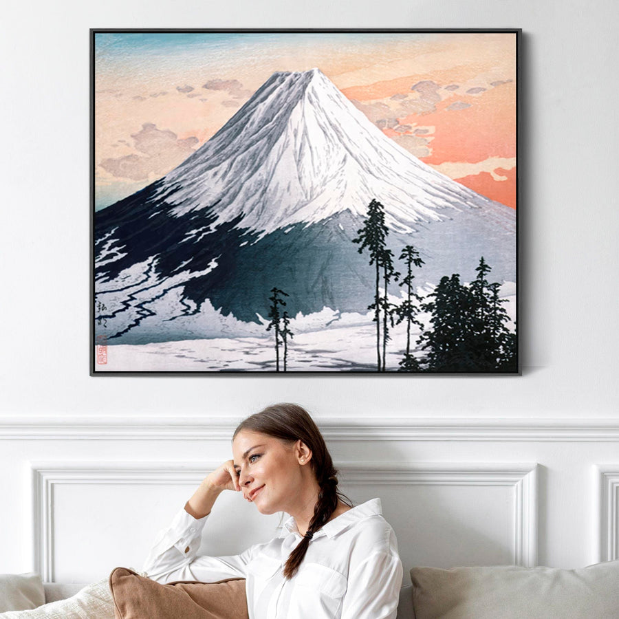 Mount Fuji Japanese Wall Art Framed Canvas Print of Hiroaki Takahashi Shotei Painting