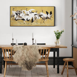 Japanese Birds Flock of Cranes Wall Art Framed Canvas Print of Ishida Yutei Painting