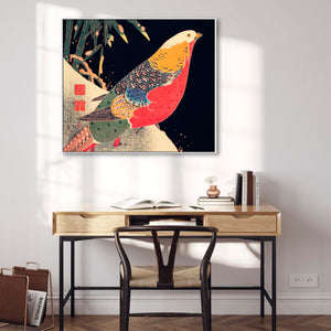 Japanese Wall Art Framed Canvas Print The Golden Pheasant in the Snow by Katsushika Hokusai