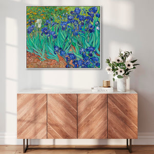 Large Vincent Van Gogh Wall Art Framed Canvas Print of Irises Floral Painting