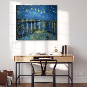 Large Vincent Van Gogh Framed Canvas Print of Starry Night over the Rhone Landscape Famous Painting