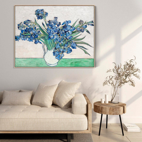 Large Vincent Van Gogh Wall Art Framed Canvas Print of Irises Vase Floral Painting