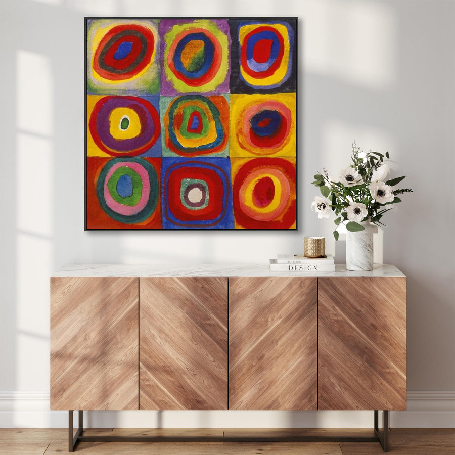 Large Abstract Wassily Kandinsky Wall Art Framed Canvas Print of Squares with Concentric Circles Painting - 100cm x 100cm