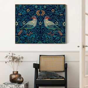 Large Blue William Morris Wall Art Framed Canvas Print of Famous Birds Design