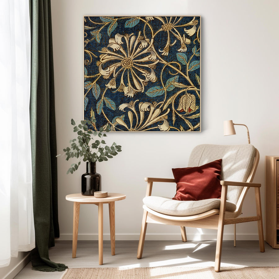 William Morris Wall Art Framed Canvas Print of Famous Honeysuckle Pattern - 100cm x 100cm