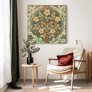 William Morris Wall Art Framed Canvas Print of Rose Wreath Pattern - 100cm x 100cm