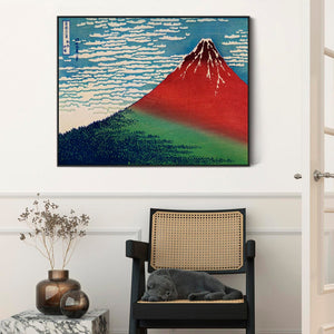 Japanese Mount Fuji Red Wall Art Framed Canvas Print by Katsushika Hokusai