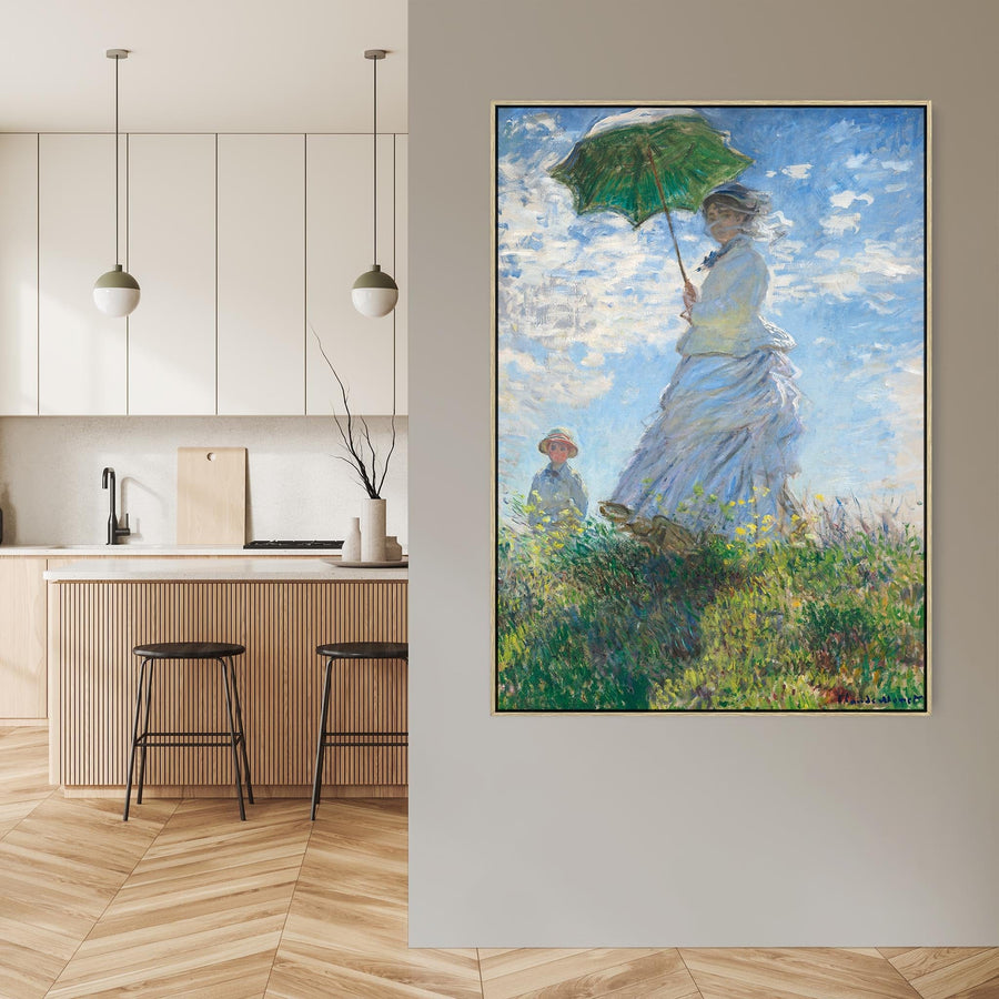 Woman with Parasol Wall Art Framed Canvas Print of Claude Monet Lady with Umbrella Painting