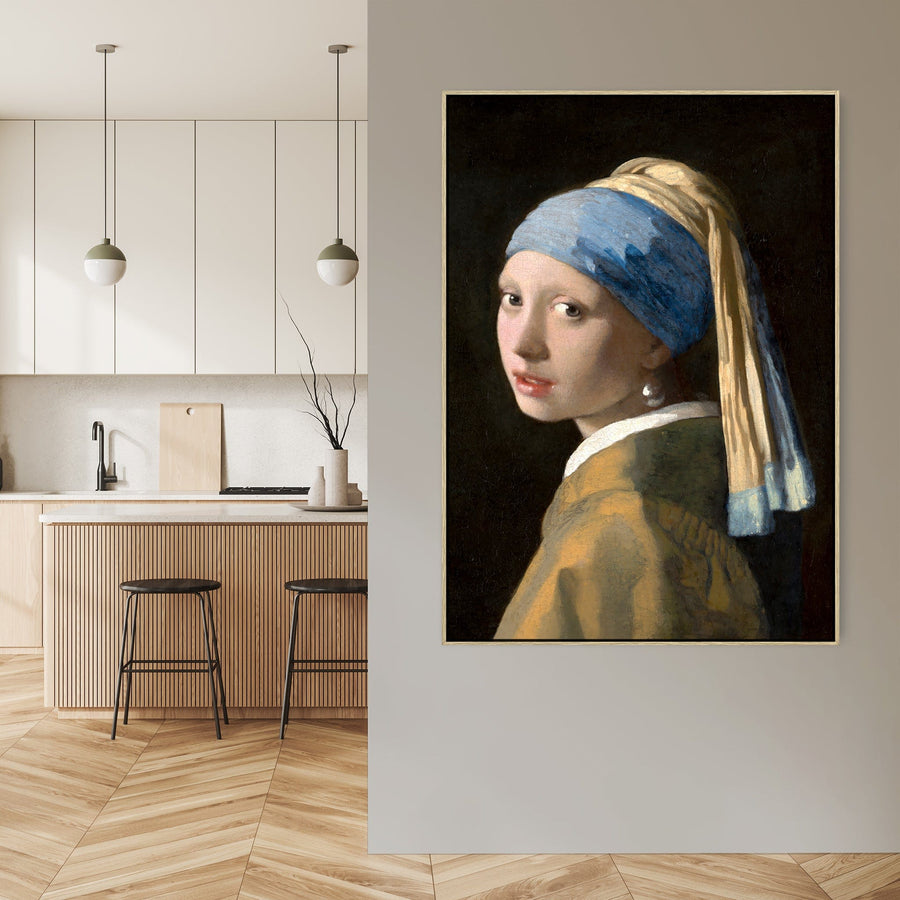 Girl with Pearl Earring Wall Art Framed Canvas Print of Johannes Vermeer Painting