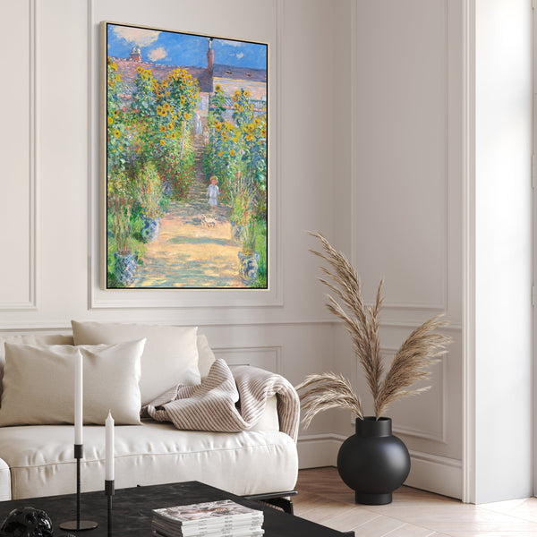 Artists Garden at Vetheuil Wall Art Framed Canvas Print of Claude Monet Painting