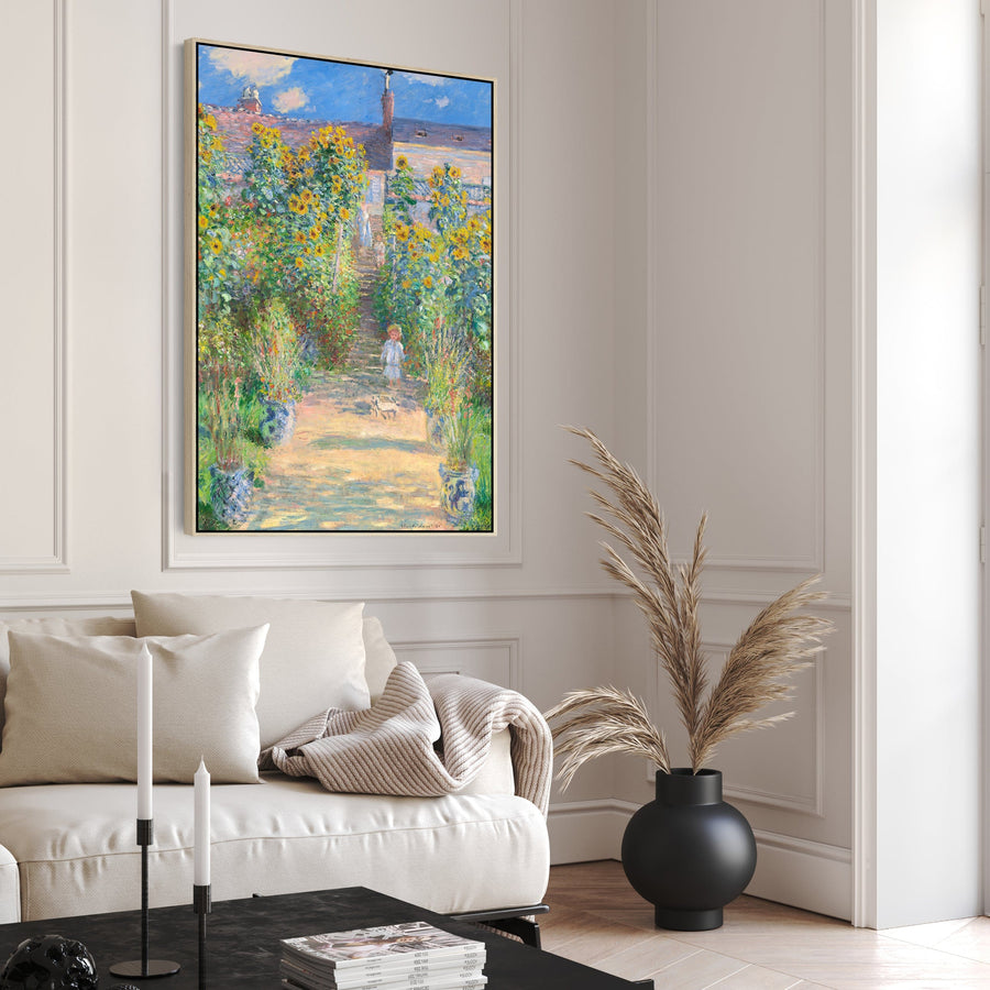 Artists Garden at Vetheuil Wall Art Framed Canvas Print of Claude Monet Painting