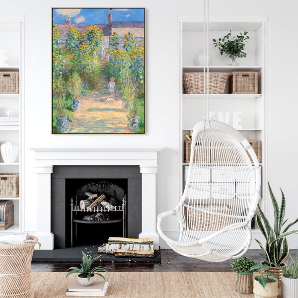 Artists Garden at Vetheuil Wall Art Framed Canvas Print of Claude Monet Painting