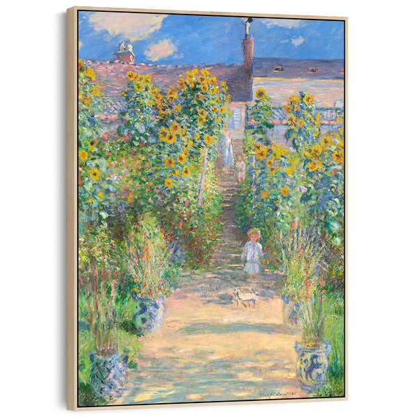 Artists Garden at Vetheuil Wall Art Framed Canvas Print of Claude Monet Painting