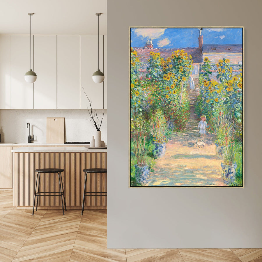 Artists Garden at Vetheuil Wall Art Framed Canvas Print of Claude Monet Painting