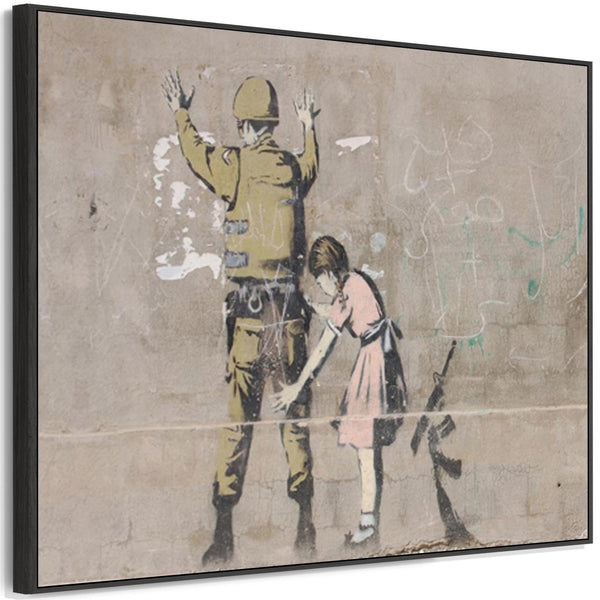 Large Banksy Framed Canvas Art Print - Girl Frisking Soldier