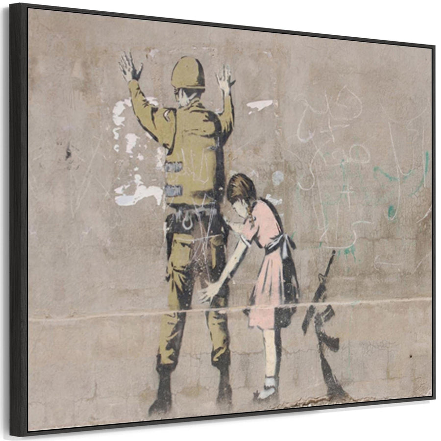 Large Banksy Framed Canvas Art Print - Girl Frisking Soldier