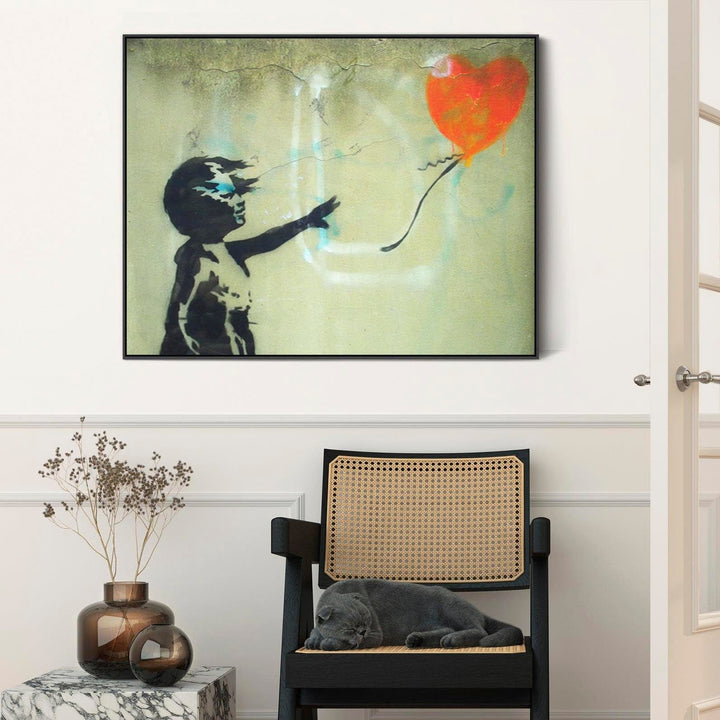 Large Banksy Framed Canvas Art Print - Girl with Balloon - FFob-2445-B-L