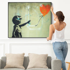 Large Banksy Framed Canvas Art Print - Girl with Balloon