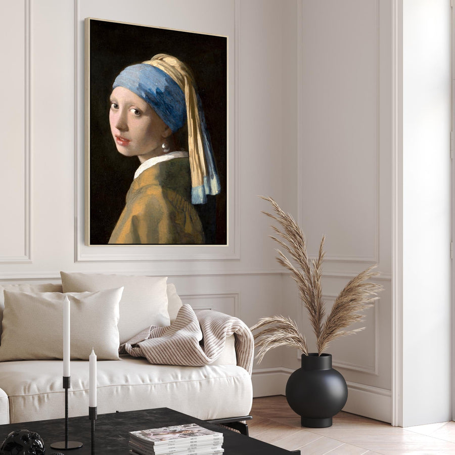 Girl with Pearl Earring Wall Art Framed Canvas Print of Johannes Vermeer Painting