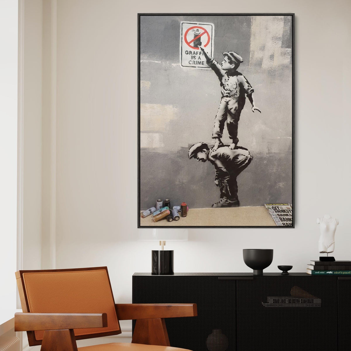 Large Banksy Framed Canvas Art Print - Graffiti Is A Crime ...