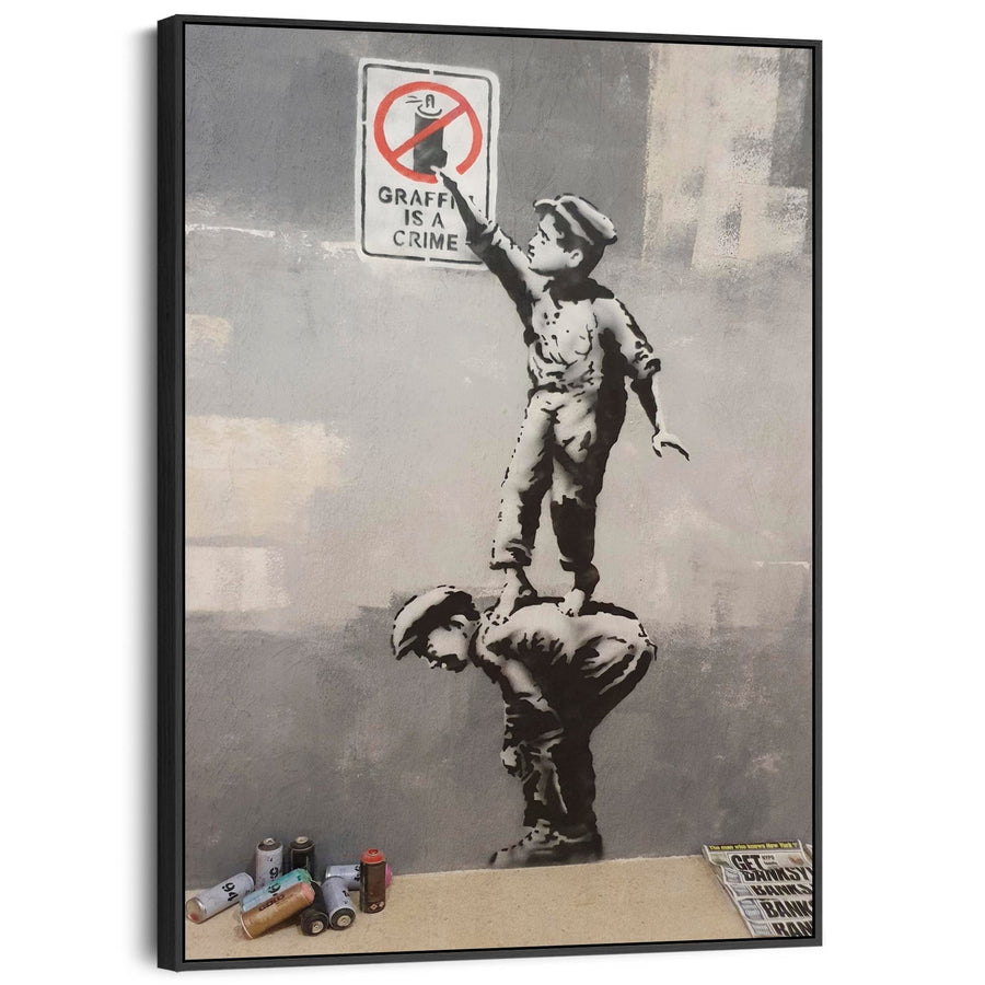 Large Banksy Framed Canvas Art Print - Graffiti Is A Crime