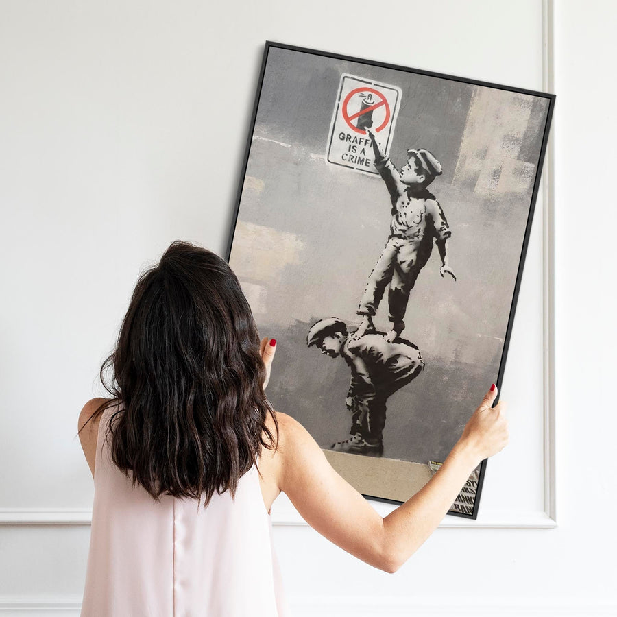 Large Banksy Framed Canvas Art Print - Graffiti Is A Crime