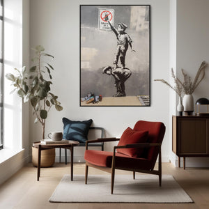 Large Banksy Framed Canvas Art Print - Graffiti Is A Crime