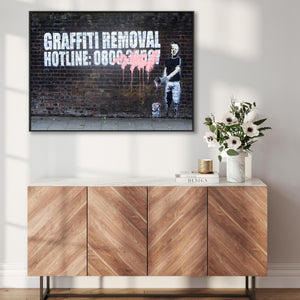 Large Banksy Framed Canvas Art Print - Graffiti Removal Hotline