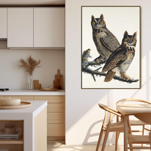 Great Horned Owl - Framed Canvas Wall Art - John James Audubon - Birds of America Print