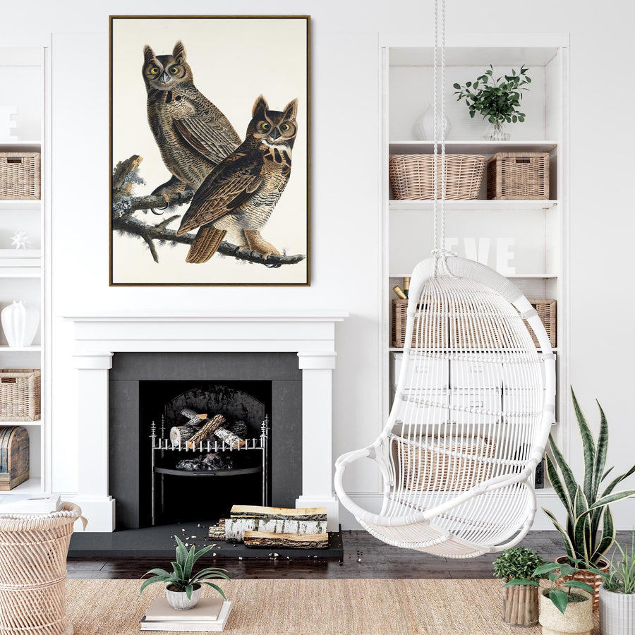 Great Horned Owl - Framed Canvas Wall Art - John James Audubon - Birds of America Print