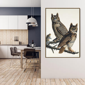 Great Horned Owl - Framed Canvas Wall Art - John James Audubon - Birds of America Print