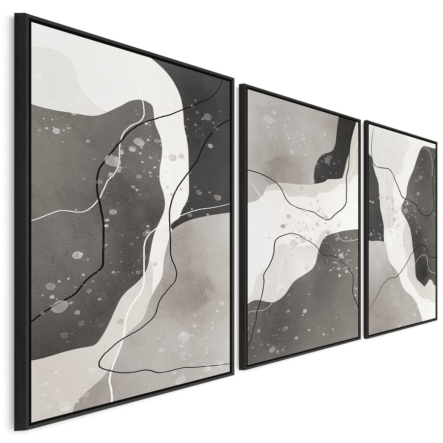 Large Grey Wall Art for Living Room - XL Set of 3 Framed Canvas Pictures