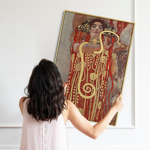 Gustav Klimt Framed Red Gold Art Print - Hygieia - on Canvas