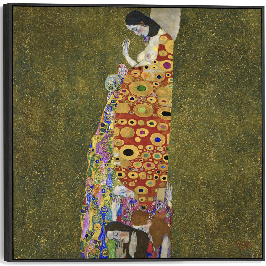 Large Colourful Gustav Klimt Wall Art Framed Canvas Print of Hope II Painting - 100cm x 100cm