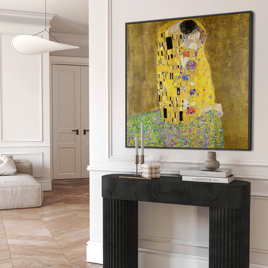 Gustav Klimt Canvas - The Kiss - Large Framed Print from Famous Painting