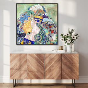 Gustav Klimt Framed Absract Artwork on Canvas Baby Cradle Painting