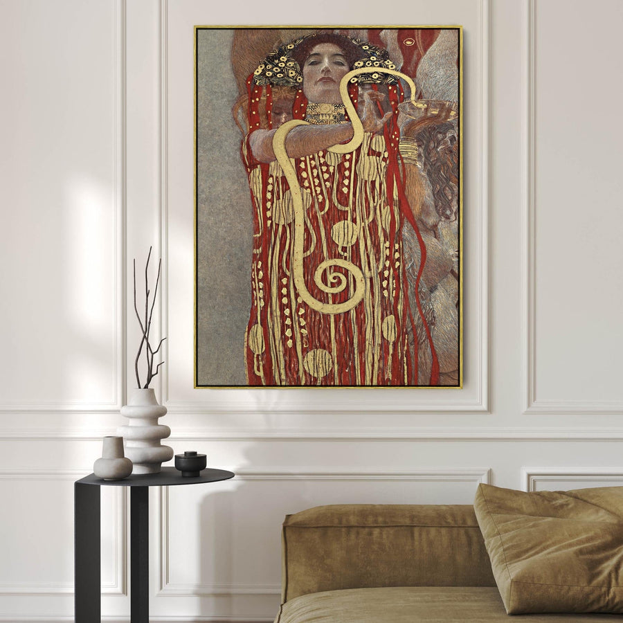 Gustav Klimt Framed Red Gold Art Print - Hygieia - on Canvas