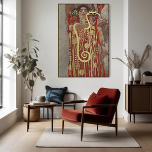 Gustav Klimt Framed Red Gold Art Print - Hygieia - on Canvas