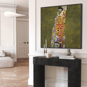 Large Colourful Gustav Klimt Wall Art Framed Canvas Print of Hope II Painting - 100cm x 100cm