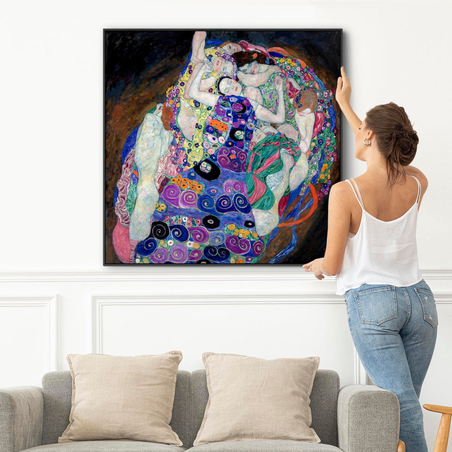 Large Colourful Gustav Klimt Wall Art Framed Canvas Print of The Virgin Painting - 100cm x 100cm