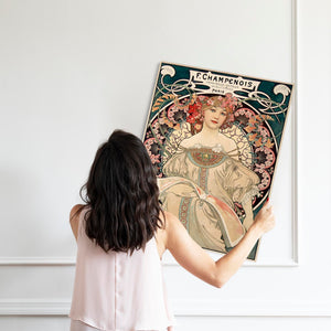 Extra Large Green Alphonse Mucha Wall Art Framed Canvas Portrait of F Champenois