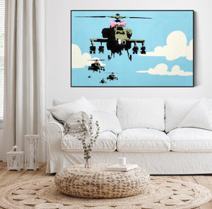 Large Banksy Framed Canvas Art Print - Happy Choppers